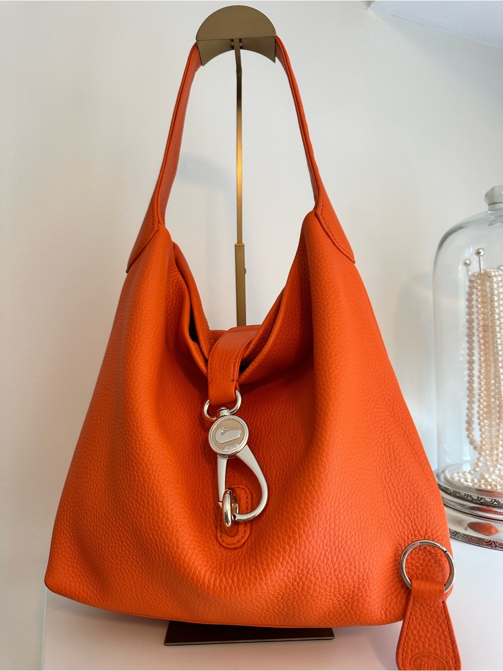 Dooney & Bourke Orange Pebbled Leather Hobo with Silver Hardware